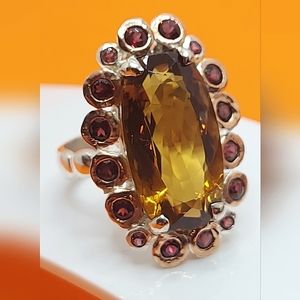 Natural Not Enhanced Quartz & Rhodolite‎ garnet 925 Sterling Silver Ring Sz 7.5